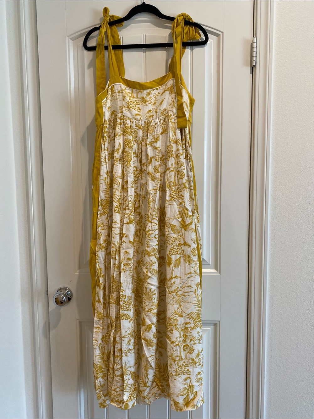 Mustard and Ivory Floral Maxi Dress with Tie Shoulders